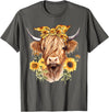 Kala Floral Highland Cow Designs Cute Scottish Highland Cow Wearing Sunflower Bandana Heifer T-Shirt - Asphalt Grey
