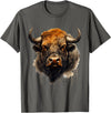 Safari Animal Art Buffalo Animal Print Portrait Bison Nature Artwork T-Shirt - Asphalt Grey