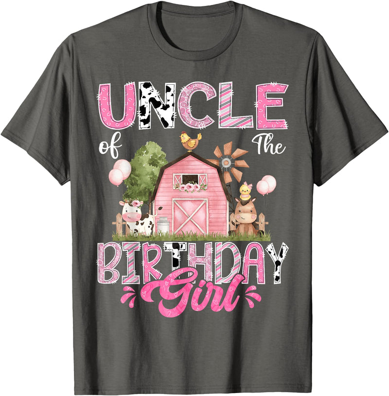 Famer Pink Cow Birthday Matching Tees Uncle Of The Birthday Girl 1St Birthday Pink Cow Farm T-Shirt - Asphalt Grey