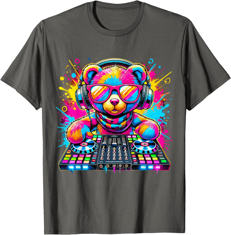 Magical and Funny Music lover Gifts DJ Teddy Bear Disco Hip Hop T-Shirt - Asphalt Grey