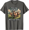 Highland Cow Bible Verse Western Farm Faith Follow the Word Not the Herd Christian Highland Cow Farm T-Shirt - Asphalt Grey