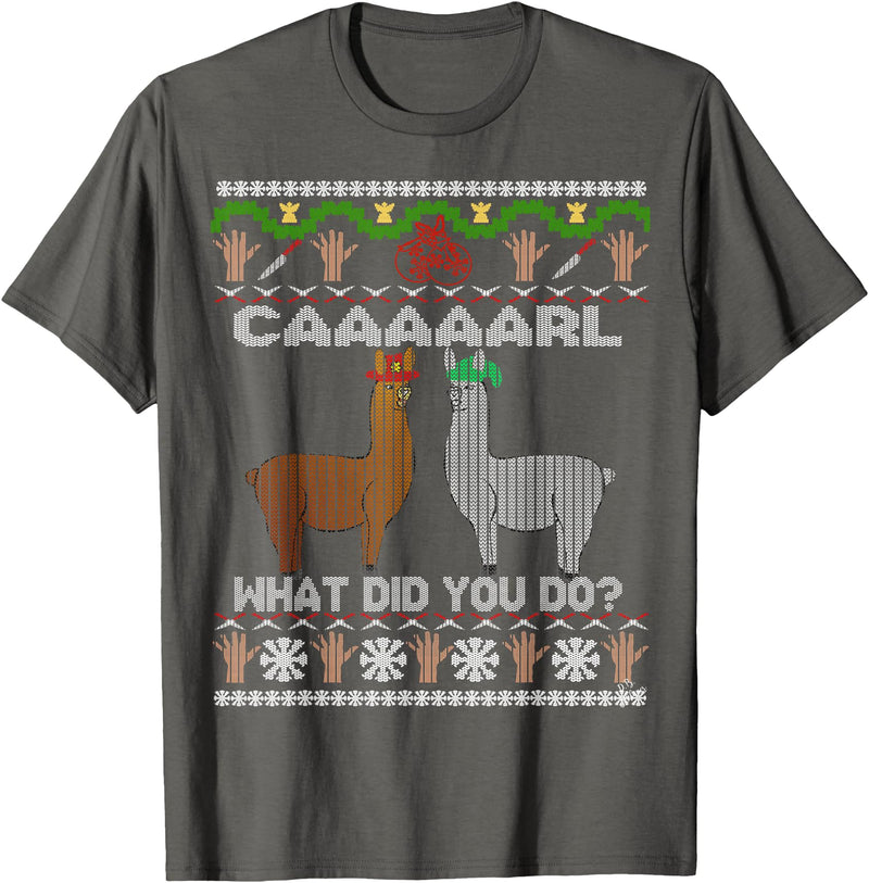llama shirt collection by Jean Olivier funny llama with hats Christmas look carl what did you do T-Shirt - Asphalt Grey