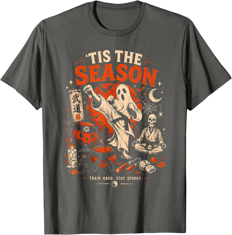 Halloween Pumpkin Ghost Martial Artists Karate Tis The Season Karate Pumpkin Ghost Martial Arts Halloween T-Shirt - Asphalt