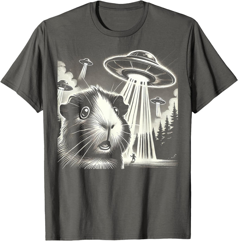 Guinea pig UFO BY TEERA Guinea pig UFO Funny Meme Selfie T-Shirt - Asphalt Grey