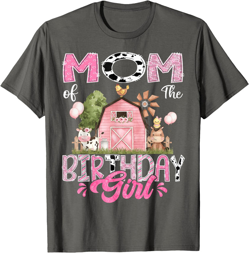 Famer Pink Cow Birthday Matching Tees Mom Of The Birthday Girl 1St Birthday Pink Cow Farm T-Shirt - Asphalt Grey