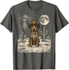 Retro Catahoula Leopard Dog Lover Halloween Moon Funny Catahoula Leopard Dog Cowboy Western UFO T-Shirt - Asphalt Grey