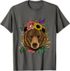 Wowsome! Bear Shirt Nature Floral Grizzly Bear Face Animal Bear Lover T-Shirt - Asphalt Grey