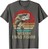 Wish I Was Fishin Vintage Fishing Wishing I Was Fishing Funny Vintage Bassfish Gift T-Shirt - Asphalt Grey
