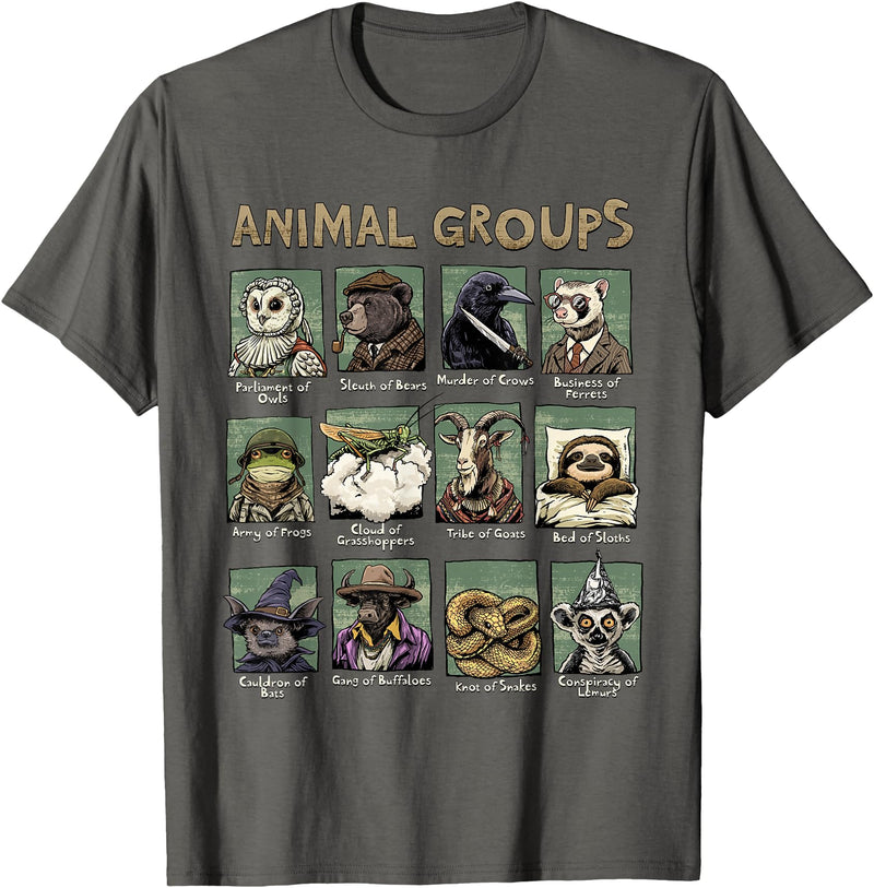 Animal Groups Unveiled - Educational Wildlife Design Rabbit T-Shirt in Asphalt Grey