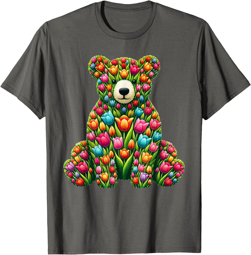 Tulips Bears Lover Flower Gardening Apparel Tulip Bear Flower Gardening Floral T-Shirt - Asphalt Grey