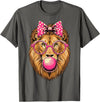 Magical and Funny Lion Gifts Lion with Bubble Gum and Pink Bow T-Shirt - Asphalt Grey