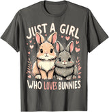 Just a Girl Who Loves Bunnies Rabbit T-Shirt in Asphalt Grey