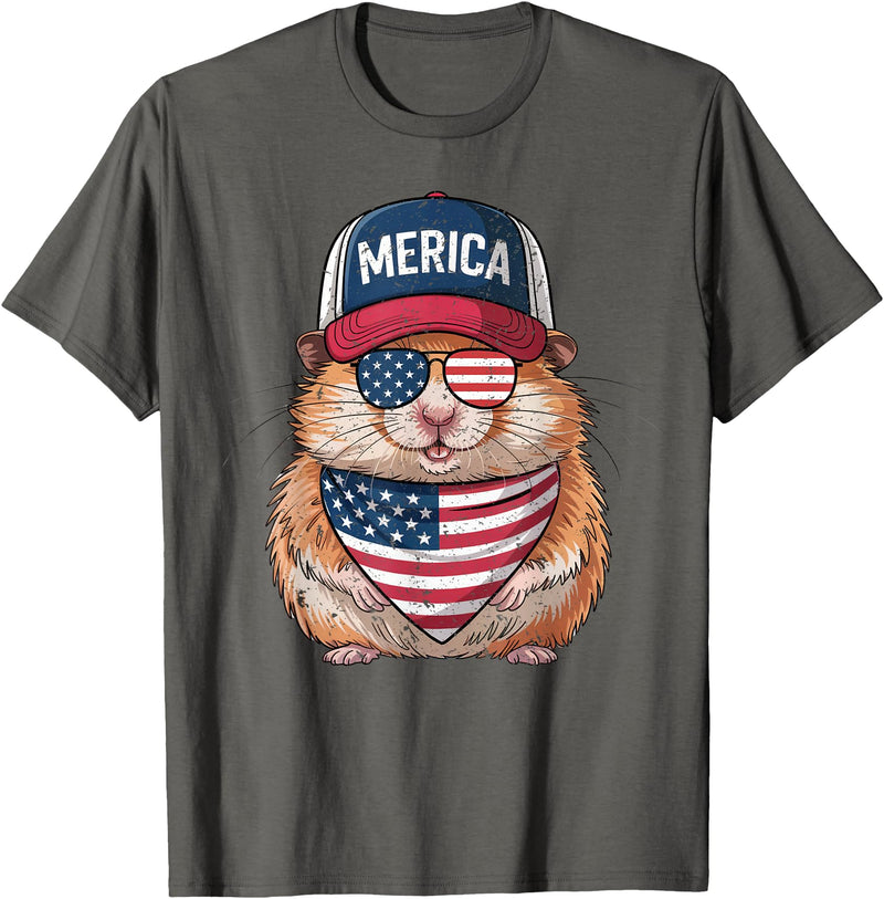 Hamster 4th of July US American Flag Patriotic T-Shirt - Asphalt Grey