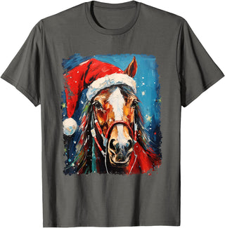 AnimalGraphicPrints Horse Christmas T-Shirt - Asphalt Grey