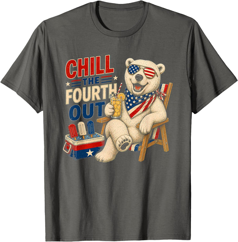 Animal Lovers Fourth Of July Funny Tees Men Women Funny Patriotic Chill The Fourth Out Polar Bear 4th of July T-Shirt - Asphalt Grey