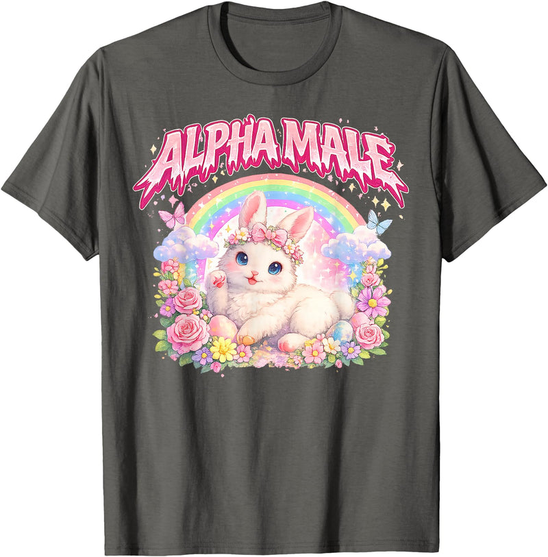 Cute Bunny Rainbow Floral Funny Gifts for Men Women Kid T-Shirt in Asphalt Grey