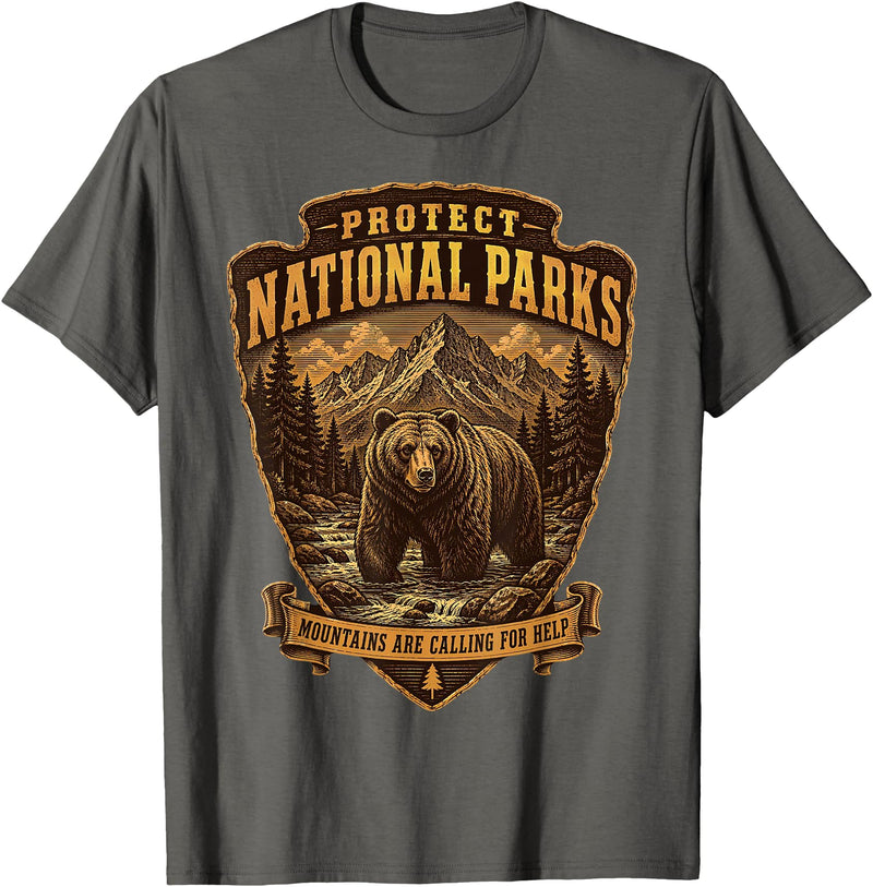National Parks Conservation Co Protect National Parks Bear Vintage Arrowhead Badge Apparel T-Shirt - Asphalt Grey