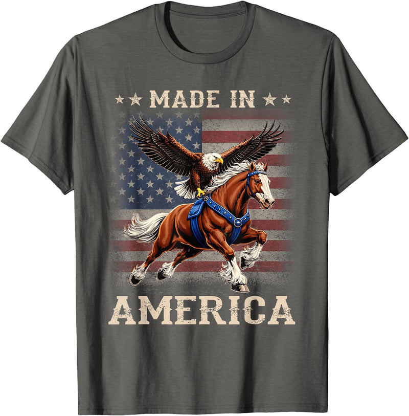 Made In America Patriotic Tees Made in America Western Horse Eagle USA Flag T-Shirt - Asphalt Grey