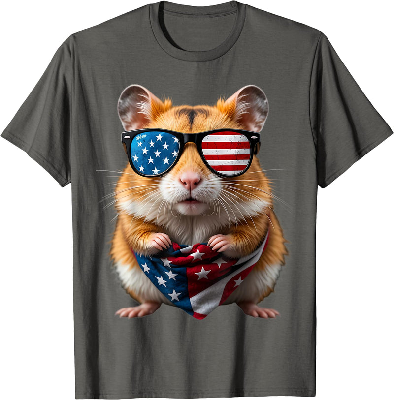 Hamster 4th Of July American Independence Day USA Patriotic T-Shirt - Asphalt Grey