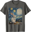 Bunny Rabbit Van Gogh Style Starry Night Cute Graphic T-Shirt (Black) in Asphalt Grey