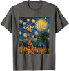 Giraffe Designs. Giraffe Africa Van Gogh Style Starry Night Cute Graphic T-Shirt - Asphalt Grey