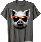 Cool Pig Love Graphic Art Cool Pig Wearing Sunglasses Graphic Art T-Shirt - Asphalt Grey