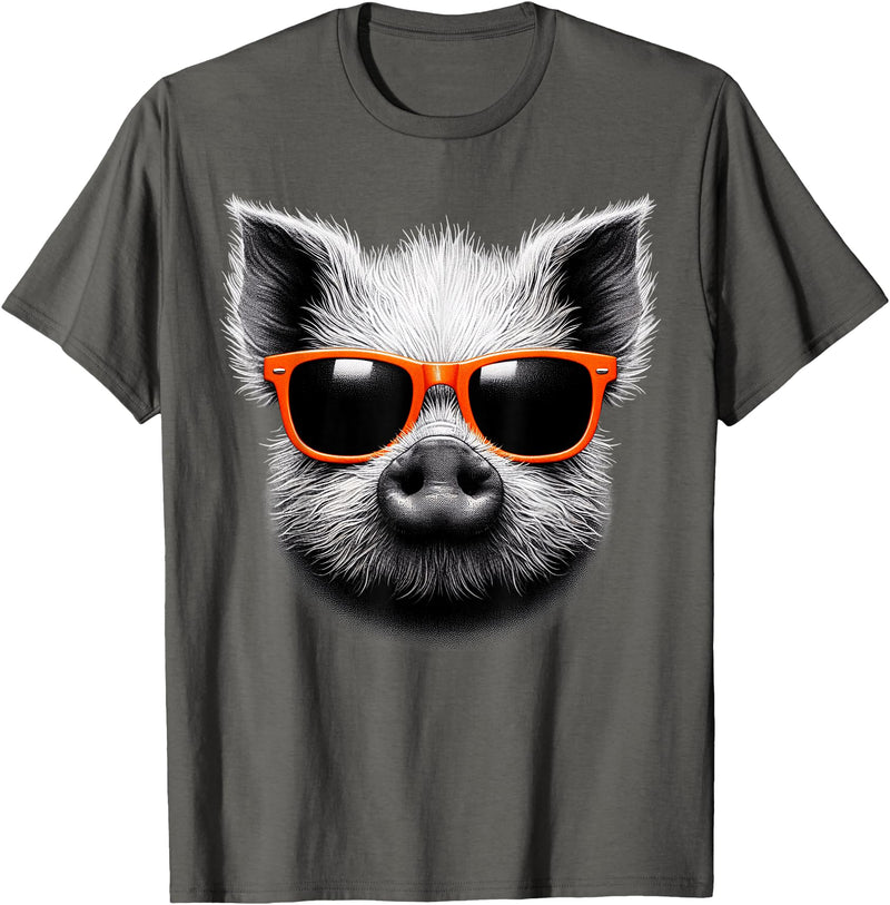 Cool Pig Love Graphic Art Cool Pig Wearing Sunglasses Graphic Art T-Shirt - Asphalt Grey