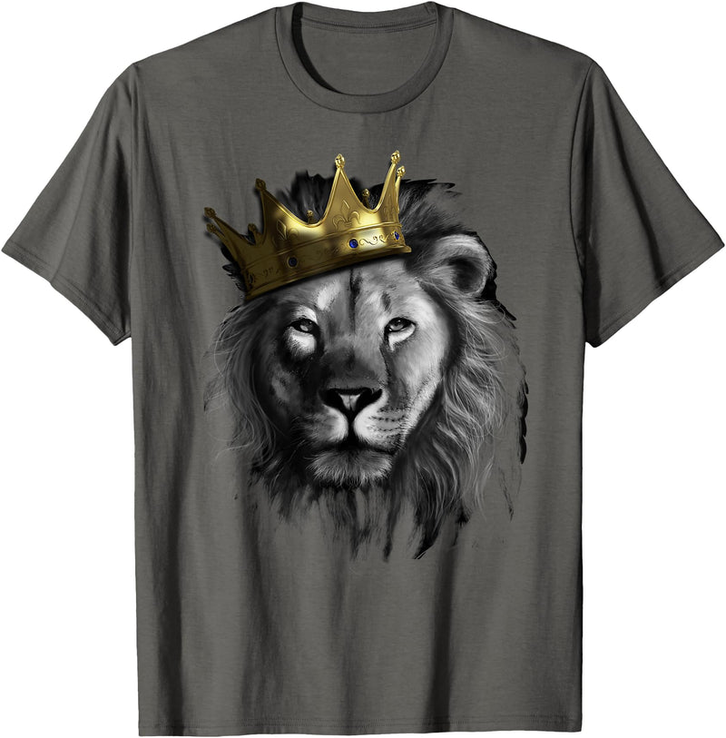 Trendy Apparel King Lion With Crown Street Art T-Shirt - Asphalt Grey