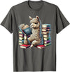 Llama Book Lover Llama Reading Book Reader Bookworm Alpaca Lover T-Shirt - Asphalt Grey