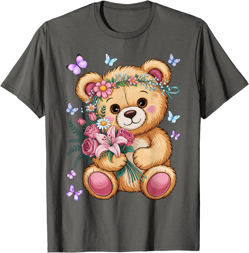 Bear Lover Gift Co. Cool Crowned Teddy Bear for Flowers Lovers T-Shirt - Asphalt Grey