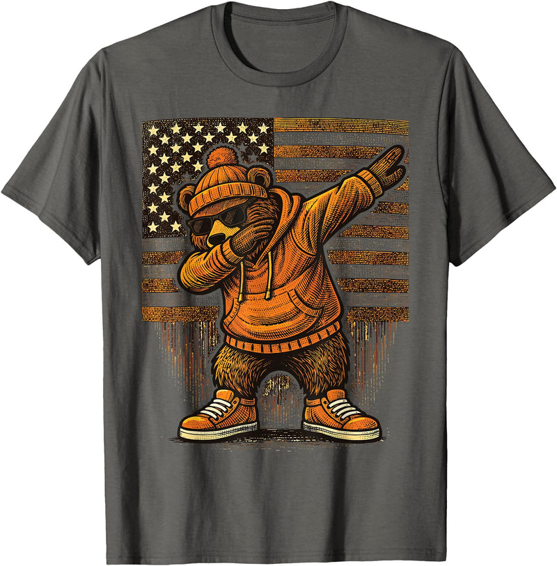Vintage Dabbing Bear Retro Humor Gift Co Vintage Dabbing Bear Funny Retro Graphic T-Shirt - Asphalt Grey