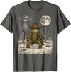 Retro Land Turtle Lover Halloween Moon Funny Eastern Box Turtle Cowboy Western UFO T-Shirt - Asphalt Grey