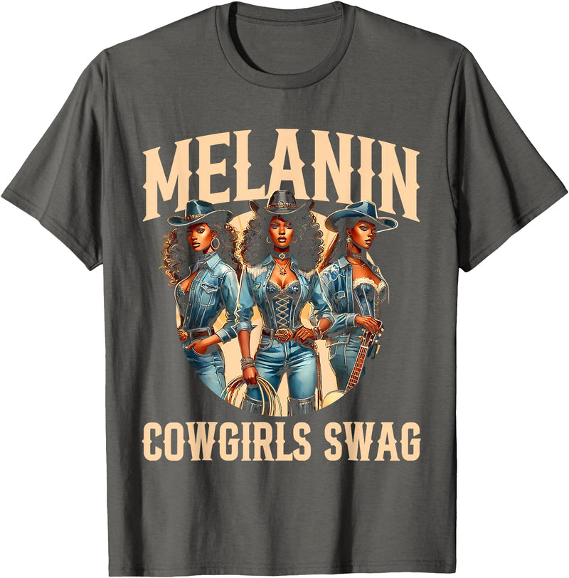 Funny Cowgirl Women Melanin Cow Girl Outfit Cowgirl for Women African Tee Melanin Cow Girl Outfit T-Shirt - Asphalt Grey