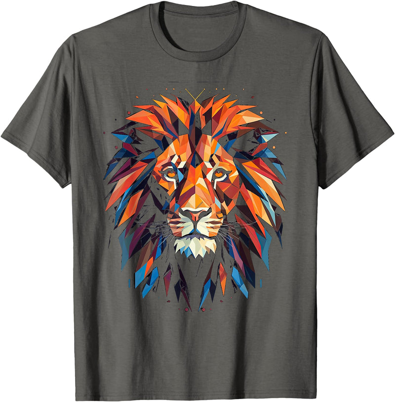 Cool Lions, Astrology And Horoscope Designs Lion Colourful Lion from Africa King of Animals Polygon T-Shirt - Asphalt Grey