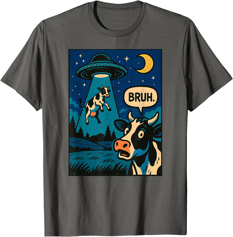 CowAxis1 Funny Cow Meme UFO Alien Zoo Boys Girls Kids T-Shirt - Asphalt Grey
