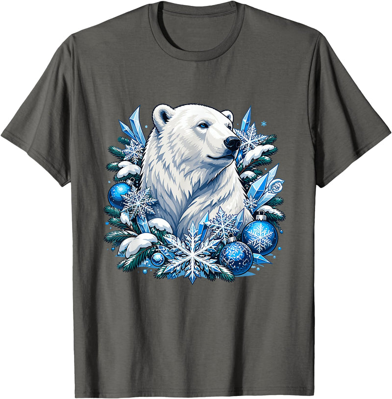 Arctic Polar Bear Snowflake Winter Christmas Christmas Polar Bear Snowflakes Winter Ornaments T-Shirt - Asphalt Grey