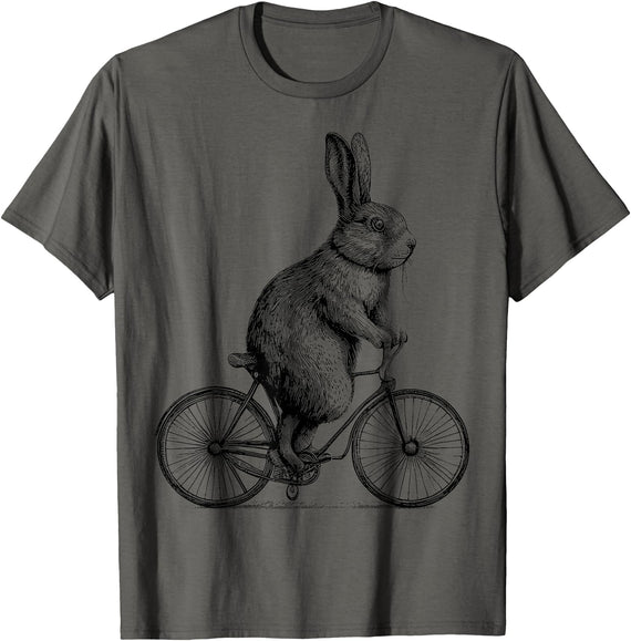 Rabbit on a Bike Bunny Bicycle Cycing Biking Men Women Kids T-Shirt in Asphalt Grey
