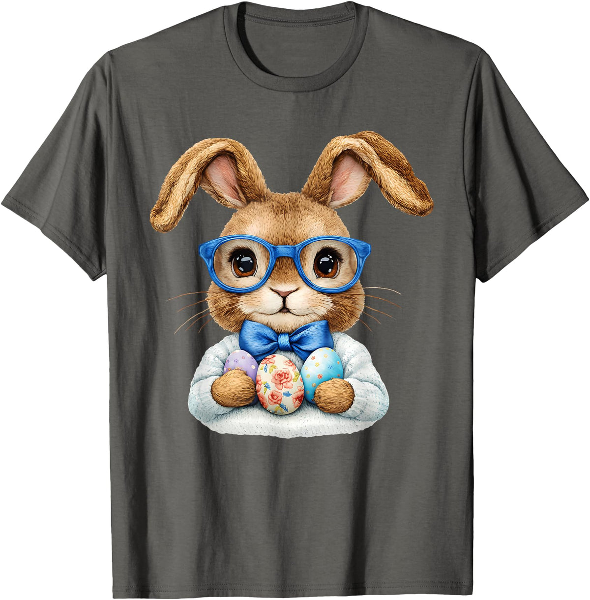 Vintage Easter Rabbit Cute Bunny with Bow Tie Boy Kid T-Shirt in Asphalt Grey