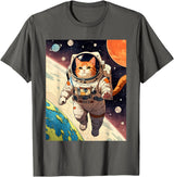 HAPPY DAWG - ARTS Astronaut Cat - Funny Space Cat Japanese Retro Kawaii Cute T-Shirt