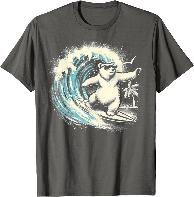 Smooth HQ Polar Bear Riding Surfing Ocean Wave T-Shirt - Asphalt Grey
