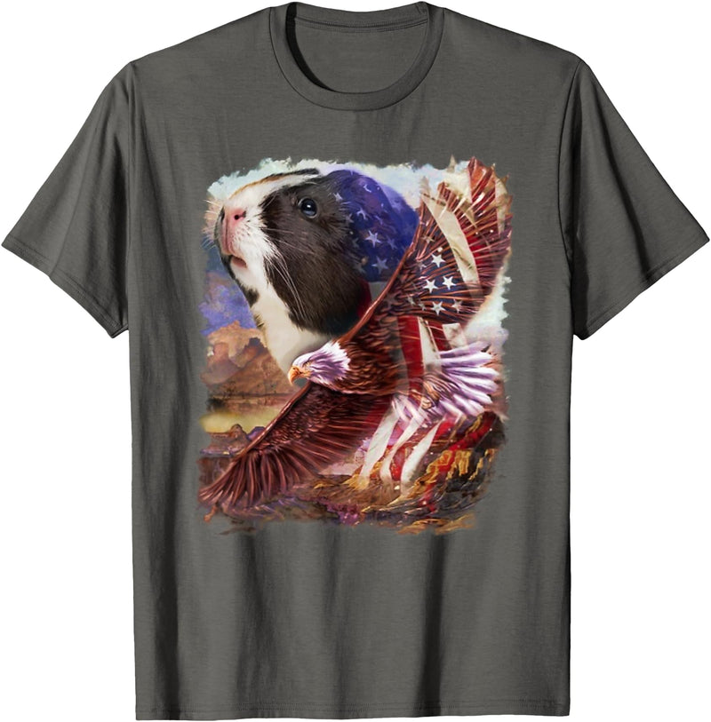 Guinea Pig American Flag 4th July Independence Eagle Women Kids Men T-Shirt - Asphalt Grey