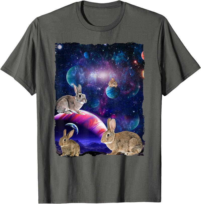 Rabbit Wildlife Animal Universe Galaxy Stars Bunny Rabbits T-Shirt in Asphalt Grey