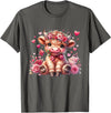 Happy Valentine Highland Cow Costume Love Clothing Valentine Highland Cow Print Cute Love Heart Flowers T-Shirt - Asphalt