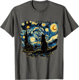 Cat Starry Night Van Gogh Cat T-Shirt for Cat Lovers, Women, Unisex, Black, Small, Short Sleeve, Classic Fit