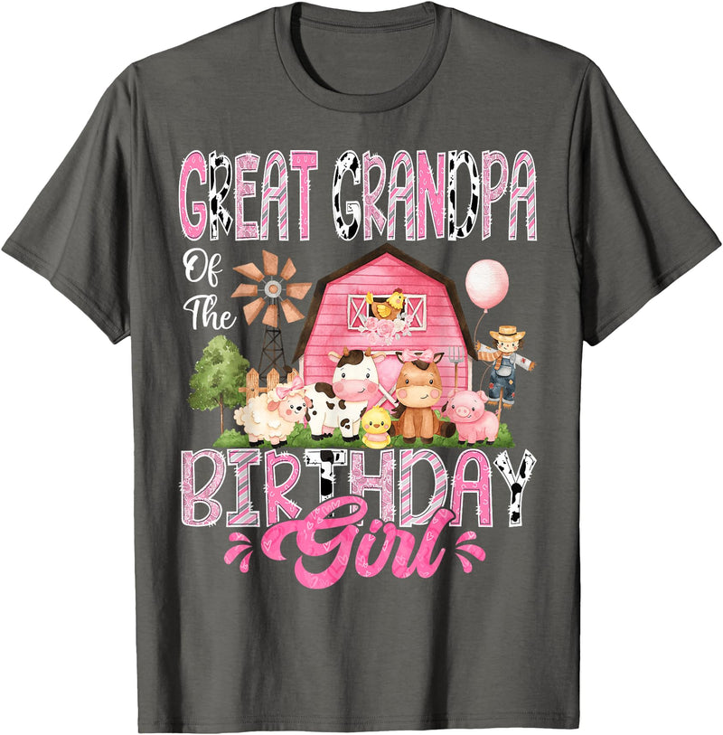 Pink Farm Cow Matching Tees Great Grandpa Of The Birthday Girl Pink Farm Cow Birthday T-Shirt - Asphalt Grey