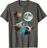 Pink Pig Mountain Shirts & Gifts Three Farm Pigs Howl At Moon 3 Wolfs Wolves Funny Parody T-Shirt - Asphalt Grey