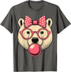 Magical and Funny Polar Bear Gifts Polar Bear with Bubblegum and Pink Bow T-Shirt - Asphalt Grey
