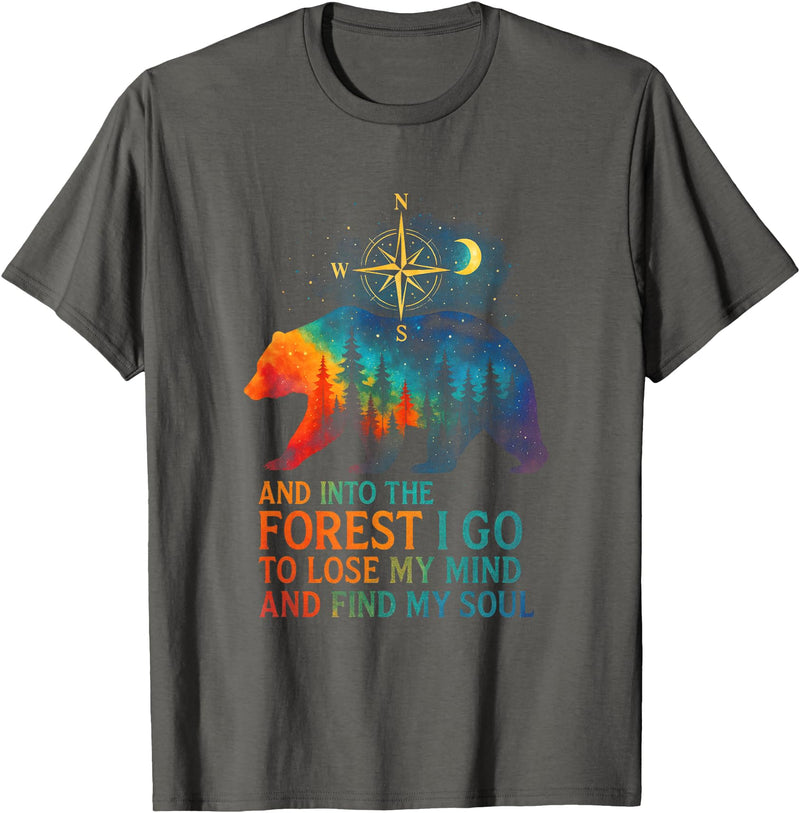 forest Designs Into The Forest I Go - Nature Hiking Mountain Bear T-Shirt - Asphalt Grey