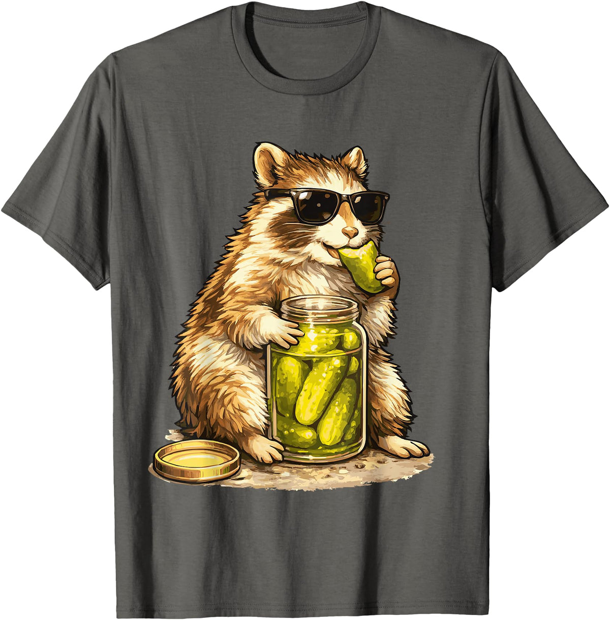 Pickle Munching Guinea Pig Designs Funny Guinea Pig Pickle Lover T-Shirt - Asphalt Grey