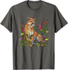 Mountain Lion Cougar Panther Catamount Designs Mountain Lion Amidst Wildflowers T-Shirt - Asphalt Grey